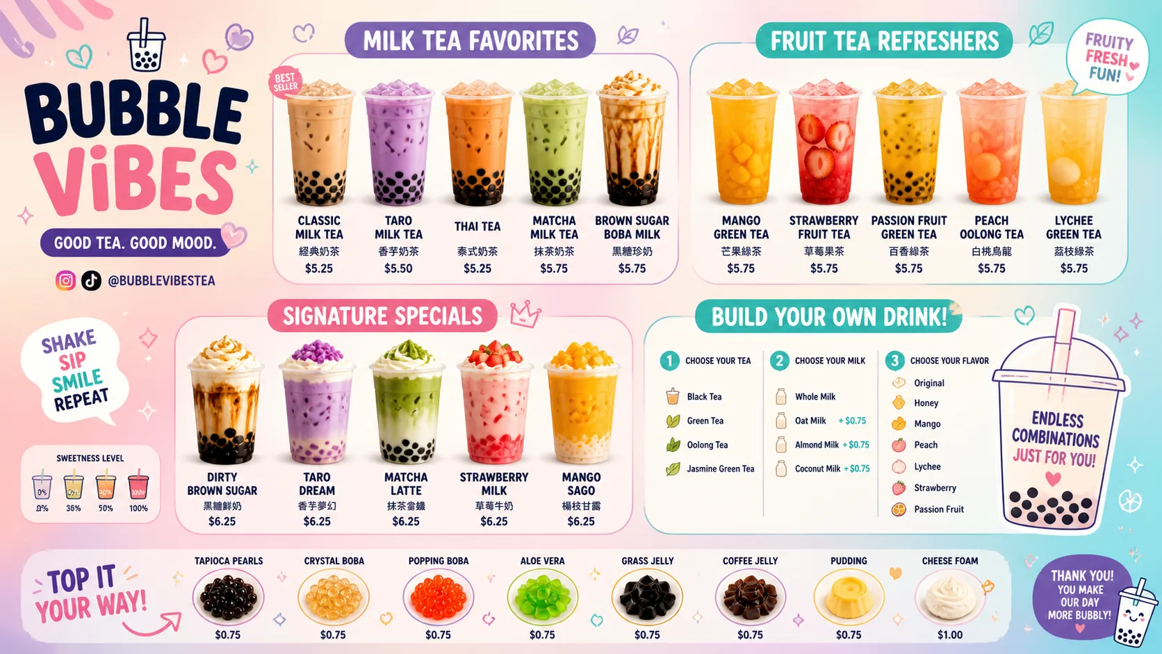Bubble Vibes — Coffee & Drinks digital menu board template